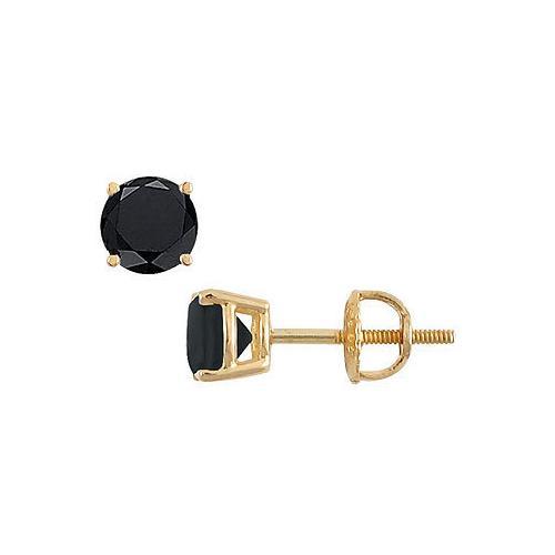 14K Yellow Gold : Round Black Diamond Stud Earrings 3.00 CT. TW.-JewelryKorner-com