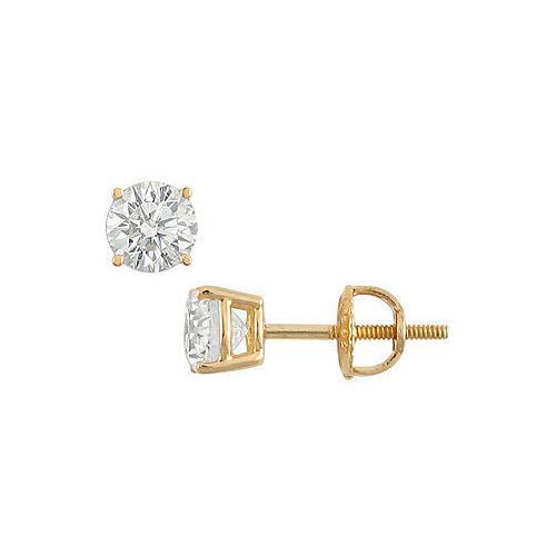 14K Yellow Gold : Round Diamond Stud Earrings 1.00 CT. TW.-JewelryKorner-com