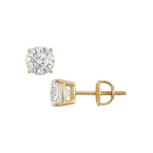 14K Yellow Gold : Round Diamond Stud Earrings 2.00 CT. TW.-JewelryKorner-com