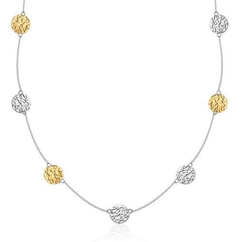 14K Yellow Gold & Sterling Silver 32'' Reticulated Disc Station Necklace, size 32''-JewelryKorner-com