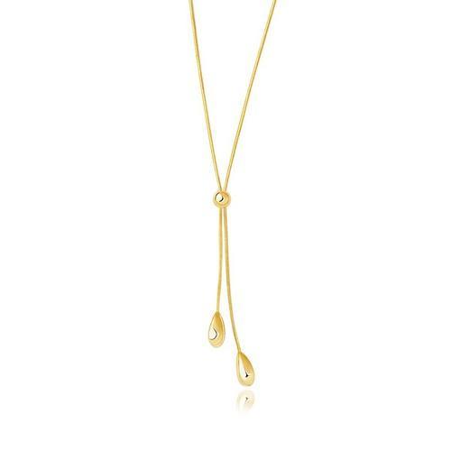 14K Yellow Gold Teardrop Lariat Necklace, size 17''-JewelryKorner-com