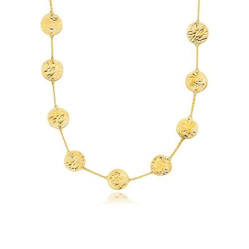 14K Yellow Gold Textured Disc Long Layering Necklace, size 38''-JewelryKorner-com