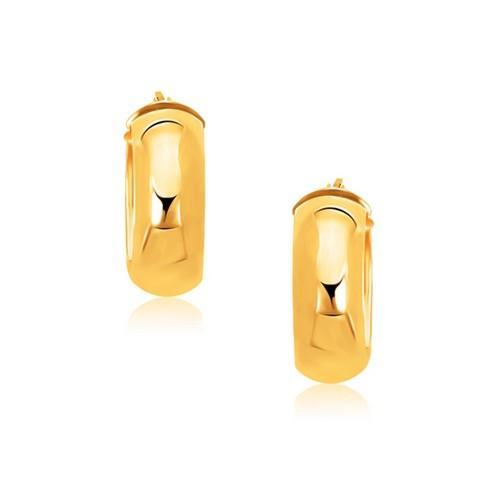 14K Yellow Gold Wide Medium Hoop Earrings with Snap Lock-JewelryKorner-com