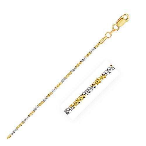 1.5mm 14K White and Yellow Gold Two Tone Sparkle Chain, size 16''-JewelryKorner-com