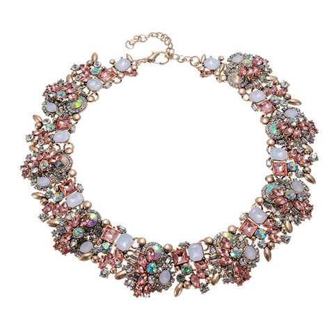 17 Colors ZA Vintage Retro Gold Silver Chain Glass Crystal Cluster Statement Necklace High Quality Hotsale Spring Jewelry