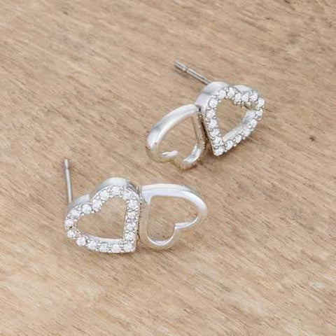 .17 Ct Melded Hearts Rhodium and CZ Stud Earrings-JewelryKorner-com