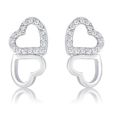 .17 Ct Melded Hearts Rhodium and CZ Stud Earrings-JewelryKorner-com