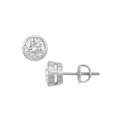 18K White Gold : Bezel Set Round Diamond Stud Earrings 2.00 CT. TW.-JewelryKorner-com