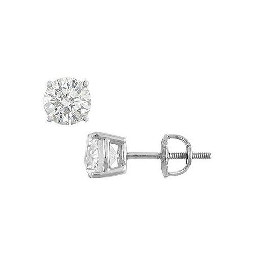 18K White Gold : Round Diamond Stud Earrings 2.00 CT. TW.-JewelryKorner-com