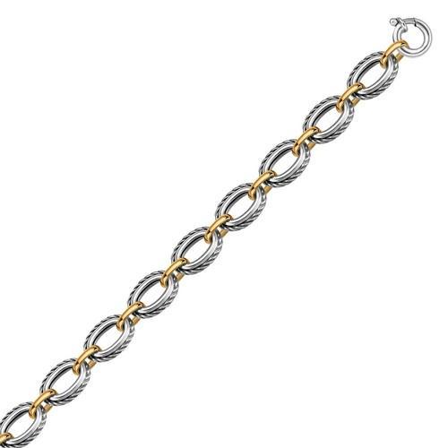 18K Yellow Gold and Sterling Silver Chain Necklace in a Cable Motif, size 18''-JewelryKorner-com