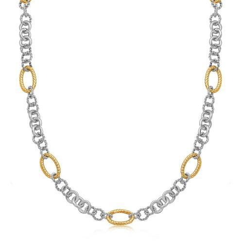 18K Yellow Gold and Sterling Silver Rhodium Plated Multi Style Chain Necklace, size 18''-JewelryKorner-com