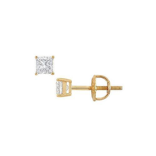 18K Yellow Gold : Princess Cut Diamond Stud Earrings 0.25 CT. TW.-JewelryKorner-com