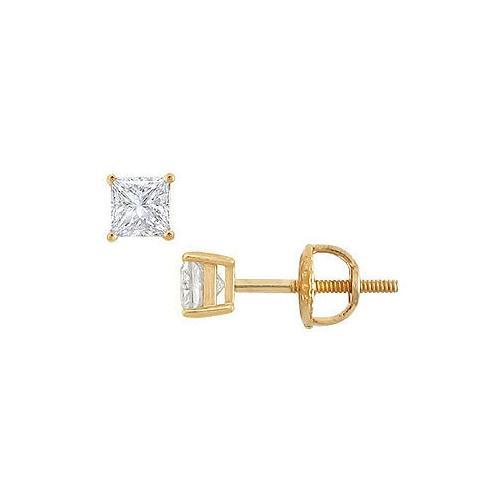 18K Yellow Gold : Princess Cut Diamond Stud Earrings 0.33 CT. TW.-JewelryKorner-com