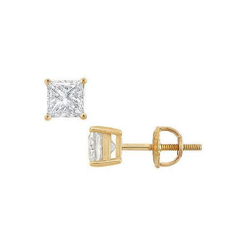 18K Yellow Gold : Princess Cut Diamond Stud Earrings 1.25 CT. TW.-JewelryKorner-com