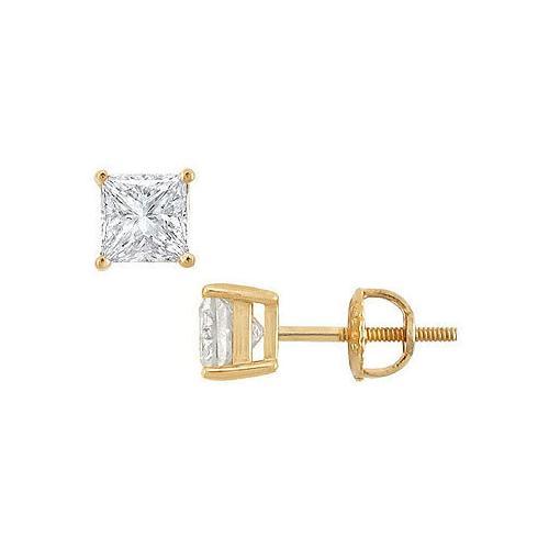 18K Yellow Gold : Princess Cut Diamond Stud Earrings 1.75 CT. TW.-JewelryKorner-com