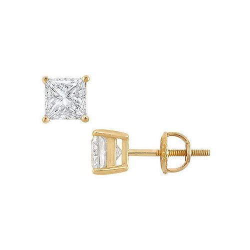 18K Yellow Gold : Princess Cut Diamond Stud Earrings 2.00 CT. TW.-JewelryKorner-com