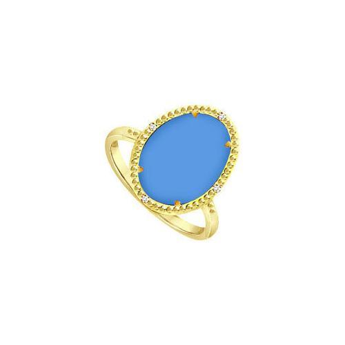 18K Yellow Gold Vermeil Ring with Oval Blue Chalcedony and Cubic Zirconia 15.08 Carat TGW-JewelryKorner-com