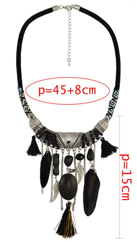 2 Colors Bohemian Fashion Statement Necklace Rope Leather Chain Resin Beads Natrual Stone Feather Tassel Necklace Women Jewelry