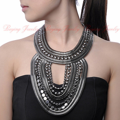 2013 Winter New Arrival Fashion Hot Bib Big statement Multi Golden And Silver Chains Noble Shimmer Collar Necklace