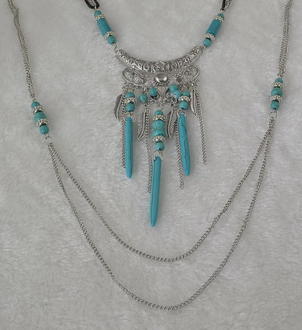 2018 New Fashion Boho Multilayer Silver Fringe Chain Necklace Vintage Rivet Beads Tassel Pendant Necklace Ethnic Women Jewelry