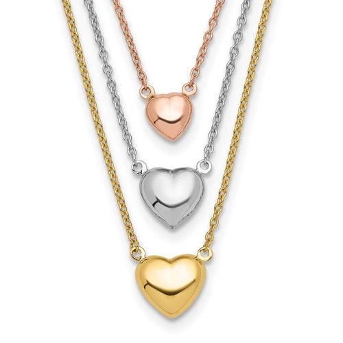 14K Tri-color Three Heart w/ 1in ext. Necklace_0
