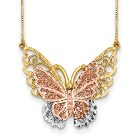 14k Yellow & Rose Gold w/ Rhodium Butterfly Necklace_0