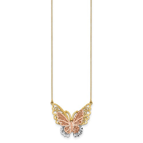 14k Yellow & Rose Gold w/ Rhodium Butterfly Necklace_1