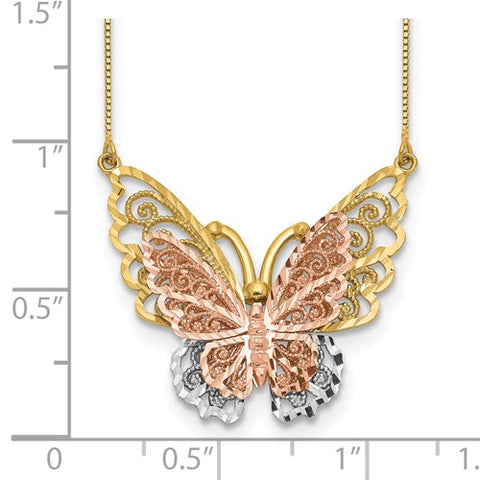 14k Yellow & Rose Gold w/ Rhodium Butterfly Necklace_2