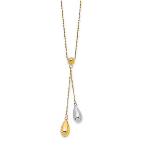 14k Yellow and White Gold Teardrop Puff Lariat Necklace_1