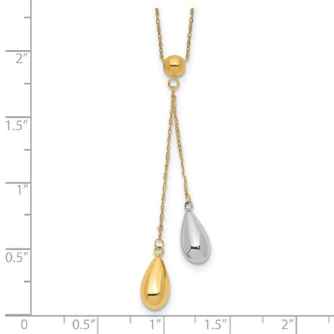 14k Yellow and White Gold Teardrop Puff Lariat Necklace_2