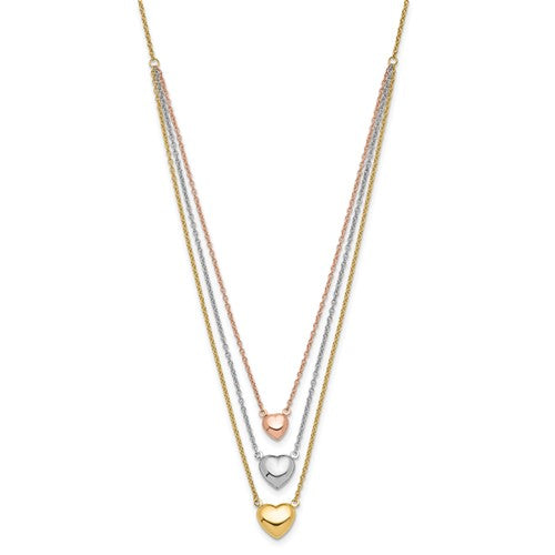 14K Tri-color Three Heart w/ 1in ext. Necklace_1