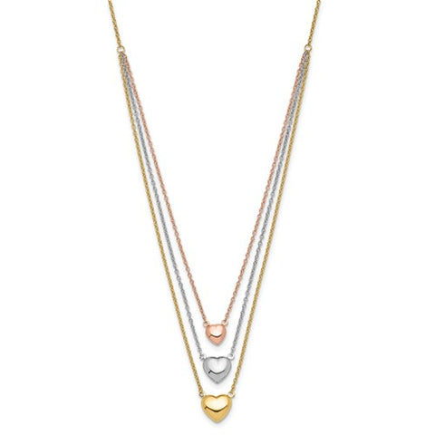 14K Tri-color Three Heart w/ 1in ext. Necklace_1