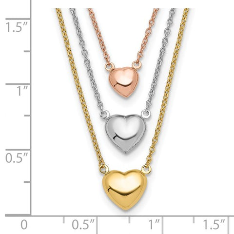 14K Tri-color Three Heart w/ 1in ext. Necklace_2