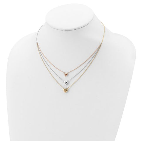 14K Tri-color Three Heart w/ 1in ext. Necklace_3