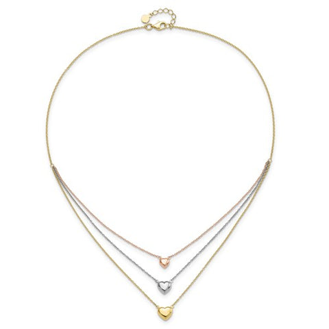 14K Tri-color Three Heart w/ 1in ext. Necklace_4