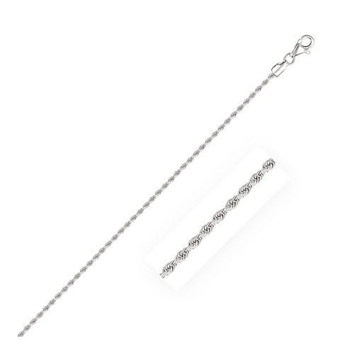 2.0mm 14K White Gold Solid Diamond Cut Rope Chain, size 16''-JewelryKorner-com