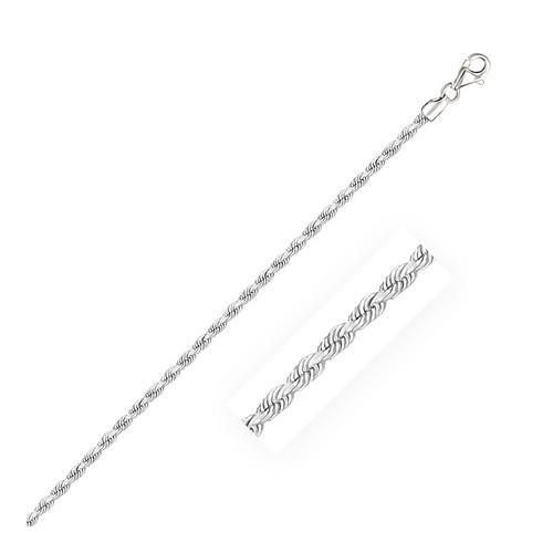 2.5mm 14K White Gold Solid Diamond Cut Rope Chain, size 20''-JewelryKorner-com