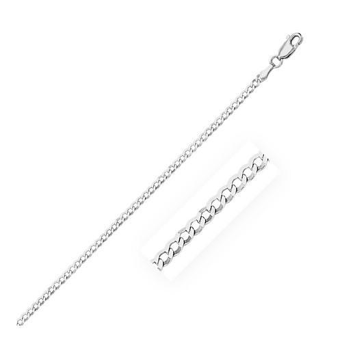 2.6mm 14K White Gold Solid Curb Chain, size 18''-JewelryKorner-com