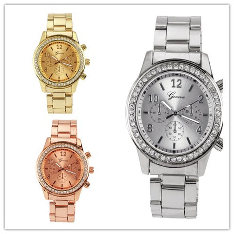 3 Pcs/Lot Women Quartz Watch Gold Rose Gold and Silver/Coffee Stainless Steel Plated Classic Round Ladies Watches