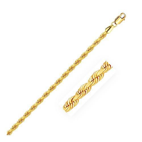 3.0mm 14K Yellow Gold Solid Rope Chain, size 30''-JewelryKorner-com