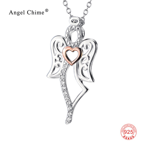 3A Cubic Zirconia Love Angel Pendant 925 Sterling Silver Statement Necklaces Fashion Jewelry Collier Kolye For Women