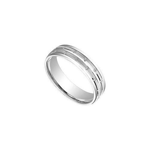 6MM Comfort Fit Fancy Brick Style Wedding Band : 14K White Gold-JewelryKorner-com