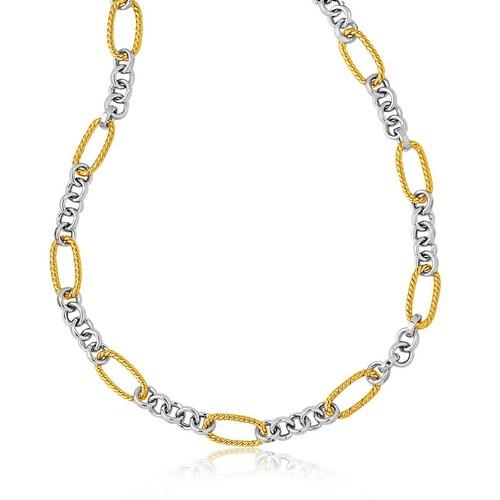 14k Two-Tone Gold Long Cable Inspired and Round Link Necklace, size 17''