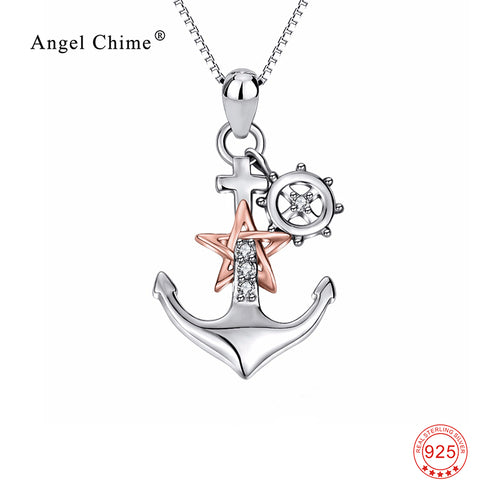 925 Sterling Silver Anchor Statement Choker Necklace Rose Gold Star Paddle Pendants Necklaces Fashion Jewelry For Women