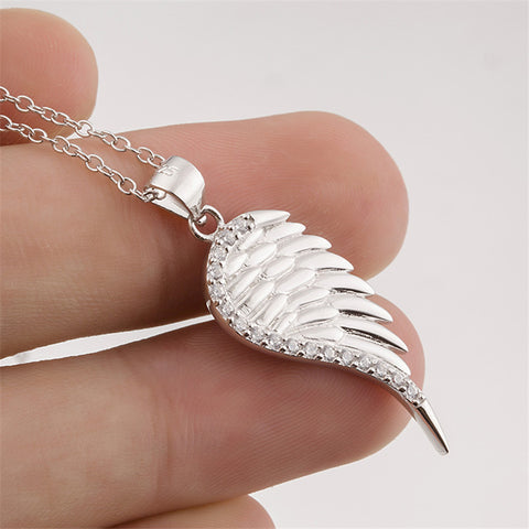 925 Sterling Silver Angel Wing Necklace AAA Cubic Zirconia Pendant Statement Necklaces Fashion Collier Jewelry Kolye For Women