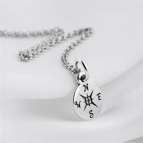 925 Sterling Silver Compass Pendant Necklace Direction Jewelry Lift Guide Round Statement Choker Necklace GNX8792