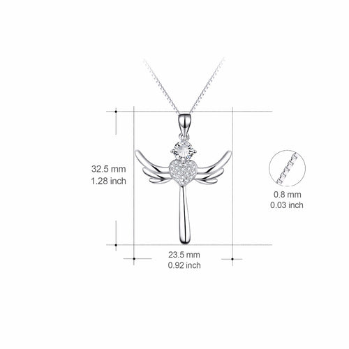 925 Sterling Silver Cross Pendant Angel With Wings Crystal Statement Necklace Kolye Fashion Jewelry Gift For Women