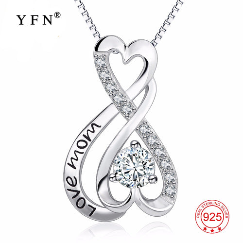 925 Sterling Silver Infinity Love Cubic Zirconia Pendants Necklaces "Love Mom" Necklace For Mother's Day Best Gifts GNX13864