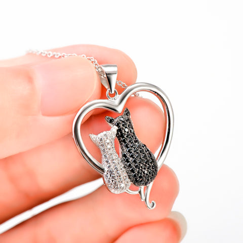 925 Sterling Silver Jewelry Black & White Crystal Cat Necklaces & Pendants Silver Necklace Jewelry For Women GNX8858