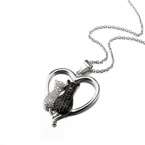 925 Sterling Silver Jewelry Black & White Crystal Cat Necklaces & Pendants Silver Necklace Jewelry For Women GNX8858